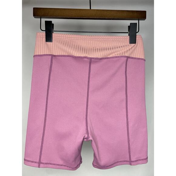 For Love & Lemons Dani Bike Shorts Women's Large Pink Colorblock Ribbed Stretch - Picture 2 of 5